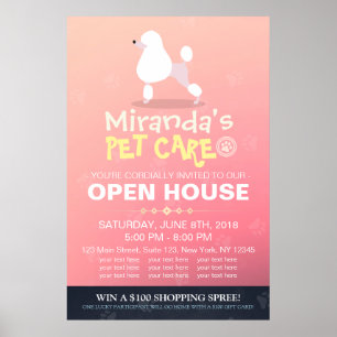Schattige Cartoon Poodle Dog Pet Shop Open House Poster