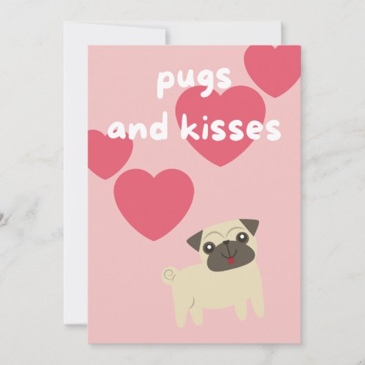 schattige cartoon pug hond kinderen valentijnsdag feestdagenkaart (Voorkant)