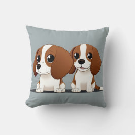 Schattige Cartoon Puppies zitten samen Kussen