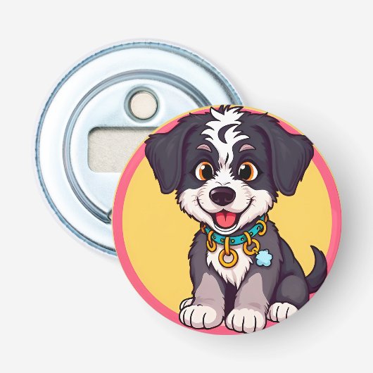 Schattige Cartoon Puppy Button Flesopener (Voorkant)