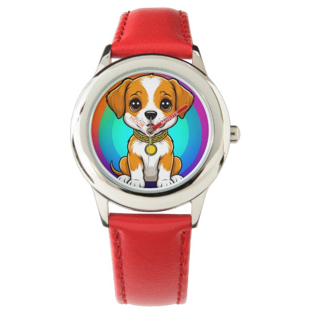 Schattige Cartoon Puppy Horloge (Voorkant)
