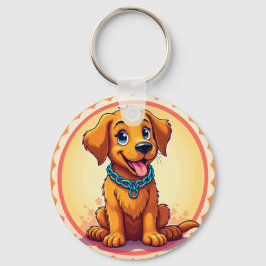 Schattige Cartoon Puppy Met Blauwe Halsband Sleutelhanger