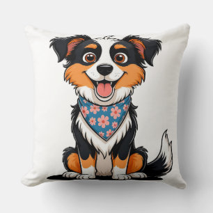 Schattige Cartoon Puppy Met Bloemen Bandana Kussen
