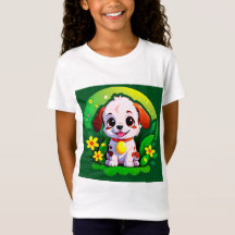 Schattige Cartoon Puppy Met Bloemen