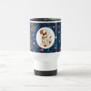 Schattige Cartoon Puppy op Marineblauw Patroon Reisbeker