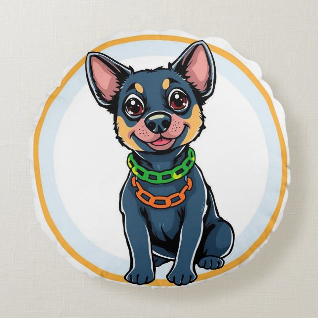 Schattige Cartoon Puppy Rond Kussen (Voorkant)