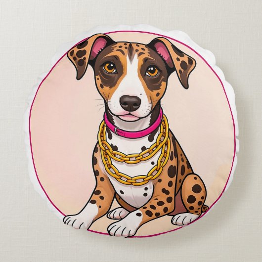 Schattige Cartoon puppy Rond Kussen (Voorkant)