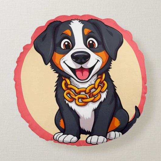 Schattige Cartoon Puppy Rond Kussen (Voorkant)