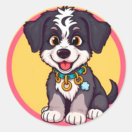 Schattige Cartoon Puppy Ronde Sticker (Voorkant)