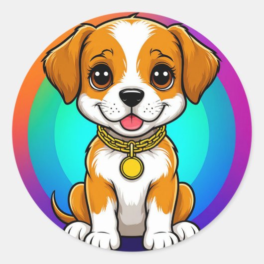 Schattige Cartoon puppy Ronde Sticker (Voorkant)
