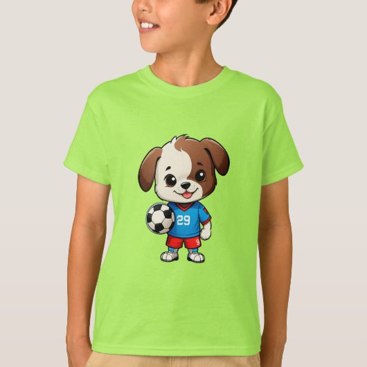 Schattige Cartoon Puppysoccer Speler T-shirt (Voorkant)