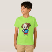 Schattige Cartoon Puppysoccer Speler T-shirt (Voorkant volledig)