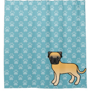 Schattige Cartoon Reekalf Bullmastiff Hond Op Blau Douchegordijn