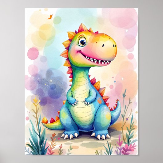 Schattige Cartoon Regenboog Dinosaur Kinderen Poster (Voorkant)