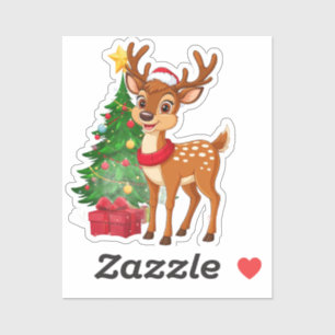 Schattige Cartoon Rendier in Kerstmannenhoed Sticker