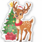 Schattige Cartoon Rendier in Kerstmannenhoed Sticker (Voorkant)
