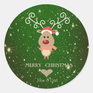 Schattige Cartoon Rendieren, Kerstmannenhoed Ronde Sticker