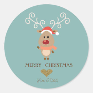 Schattige Cartoon Rendieren, Kerstmannenhoed Ronde Sticker