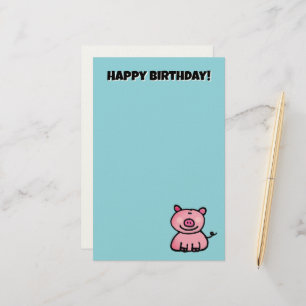 Schattige Cartoon Roze Varken Gefeliciteerd Met Je Briefpapier