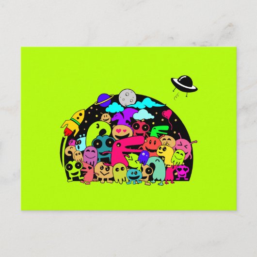 Schattige Cartoon ruimte buitenaardse personages Briefkaart (Voorkant)