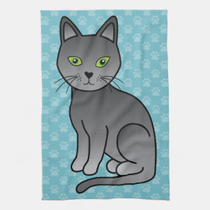 Schattige Cartoon Russische Blauwe Kat Lachend Theedoek