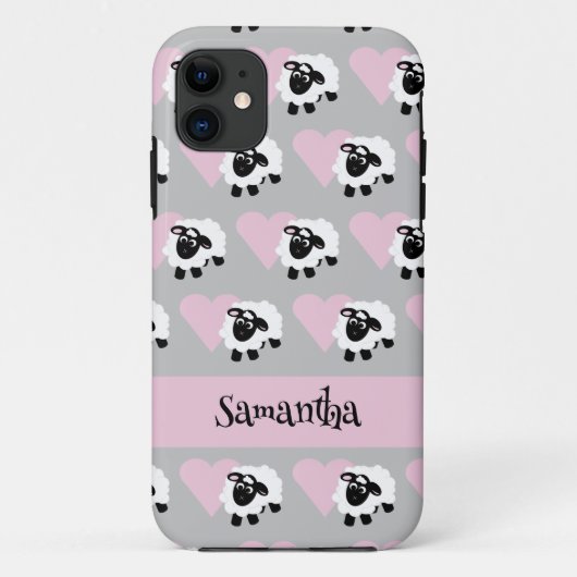 Schattige Cartoon Schaap Roze Hart Patroon Grijs Case-Mate iPhone Case (Achterkant)