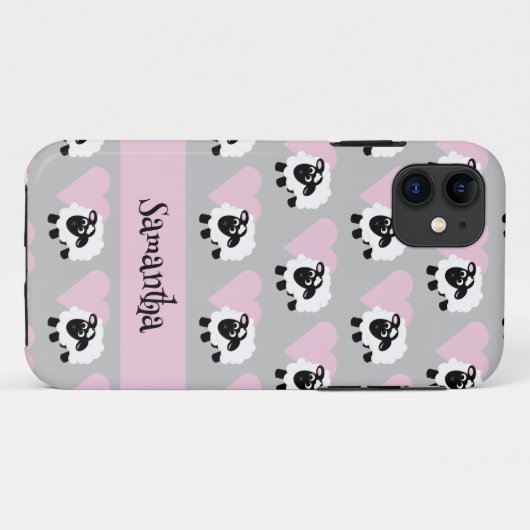 Schattige Cartoon Schaap Roze Hart Patroon Grijs Case-Mate iPhone Case (Achterkant (horizontaal))