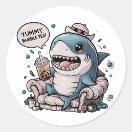 Schattige Cartoon Shark: Gezellig, Kawaii Vibes Ronde Sticker