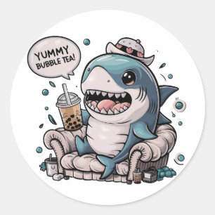 Schattige Cartoon Shark: Gezellig, Kawaii Vibes Ronde Sticker