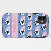 Schattige Cartoon Sheep Pink Heart Pattern Blauw Case-Mate iPhone Case (Achterkant (horizontaal))
