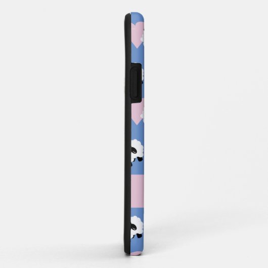 Schattige Cartoon Sheep Pink Heart Pattern Blauw Case-Mate iPhone Case (Achterkant/rechts)