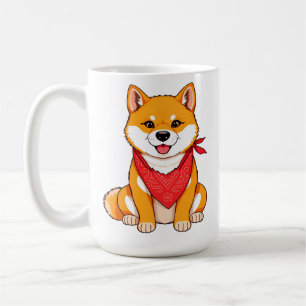 Schattige Cartoon Shiba Inu Hond met Rode Bandana Koffiemok