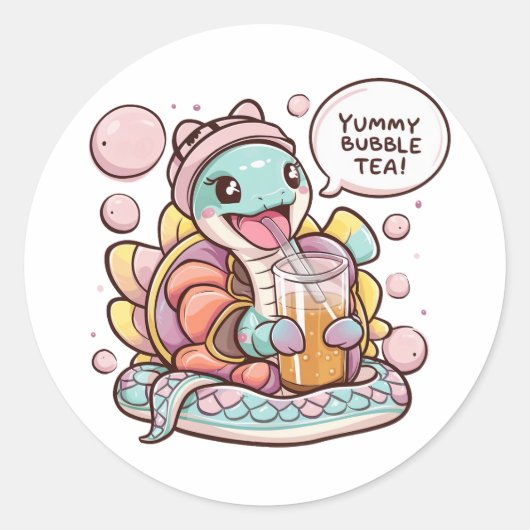 Schattige Cartoon Snake: Gezellig, Kawaii Vibes Ronde Sticker (Voorkant)