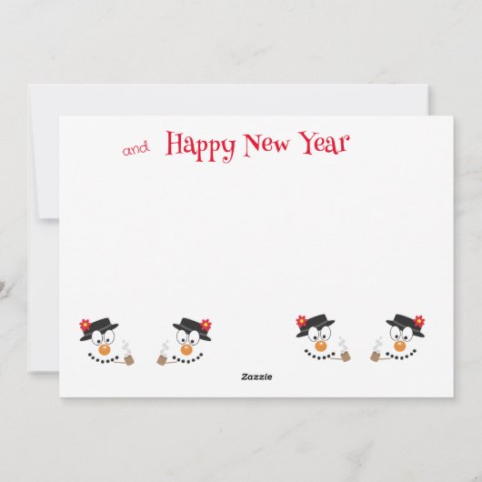 Schattige Cartoon Sneeuwman Gelukkig Kerstmis Foto Feestdagenkaart (Achterkant)