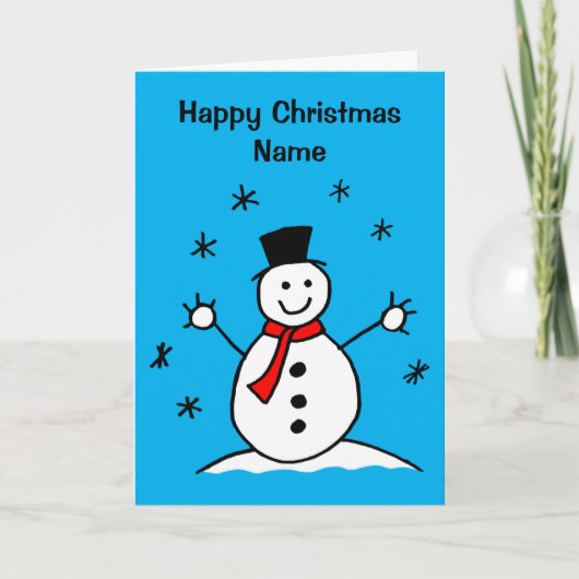 Schattige Cartoon Sneeuwman Gelukkig Kerstmis Kaart (Voorkant)