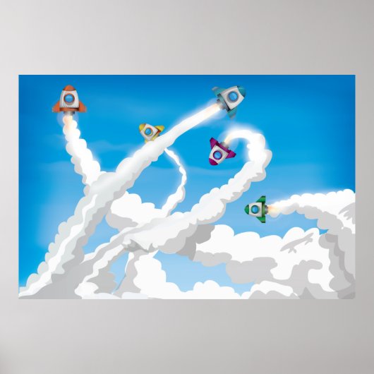 Schattige Cartoon Speelgoed Raketten! Poster (Voorkant)