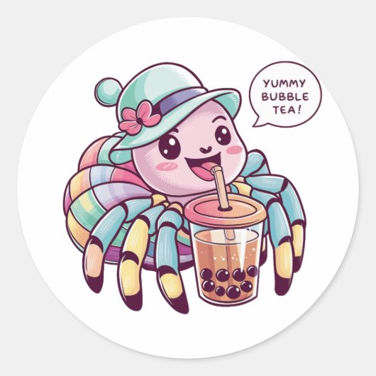 Schattige Cartoon Spider: Gezellig, Kawaii Vibes Ronde Sticker (Voorkant)