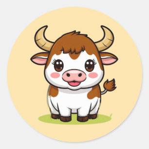 🐂 Schattige Cartoon Stier Voor Leuke Decoratie 💫 Ronde Sticker
