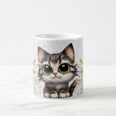 Schattige cartoon Tabby Cat, bloemen & vlinders Koffiemok (Center)