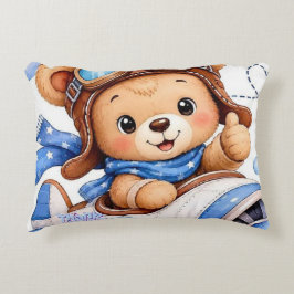 Schattige Cartoon Teddybeer Piloot Vliegend in Vli Accent Kussen