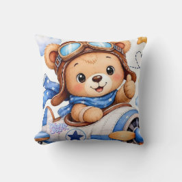 Schattige Cartoon Teddybeer Piloot Vliegend in Vli Kussen