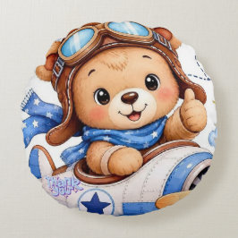 Schattige Cartoon Teddybeer Piloot Vliegend in Vli Rond Kussen