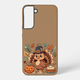 Schattige cartoon Thanksgiving kalkoen en pompoen Samsung Galaxy Hoesje