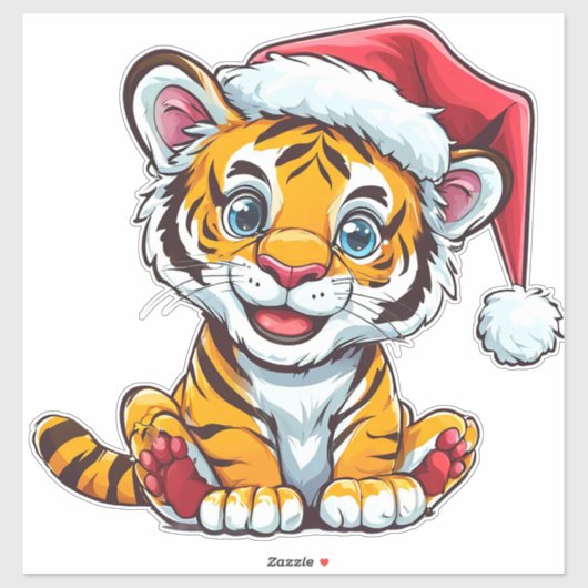 Schattige Cartoon Tiger Cub Dragen van een Santa H Sticker (Vel)