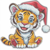 Schattige Cartoon Tiger Cub Dragen van een Santa H Sticker (Voorkant)