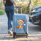 Schattige Cartoon Tiger Cub Dragen van een Santa H Sticker (Koffer Insitu)