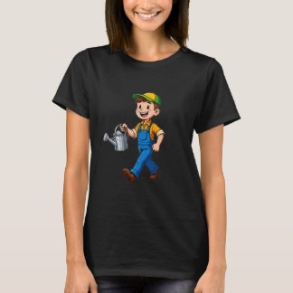 Schattige Cartoon Tuinierjongen met Gietkan T-shirt