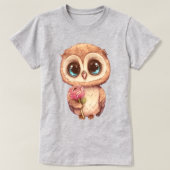 Schattige Cartoon uil met roze roos T-shirt (Design voorkant)