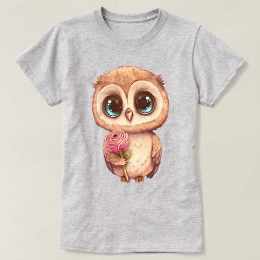 Schattige Cartoon uil met roze roos T-shirt (Design voorkant)