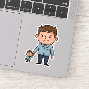 Schattige Cartoon Vader & Zoon Gelukkige Vaderdag Sticker